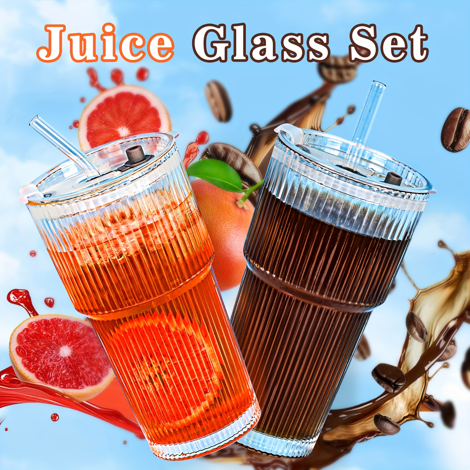 1pc 600ml large striped glass cup with lid insulated reusable for cold drinks juice coffee ideal for home office and holiday   hand wash only versatile drinkware stylish drinkware insulated glass cup Product details 3