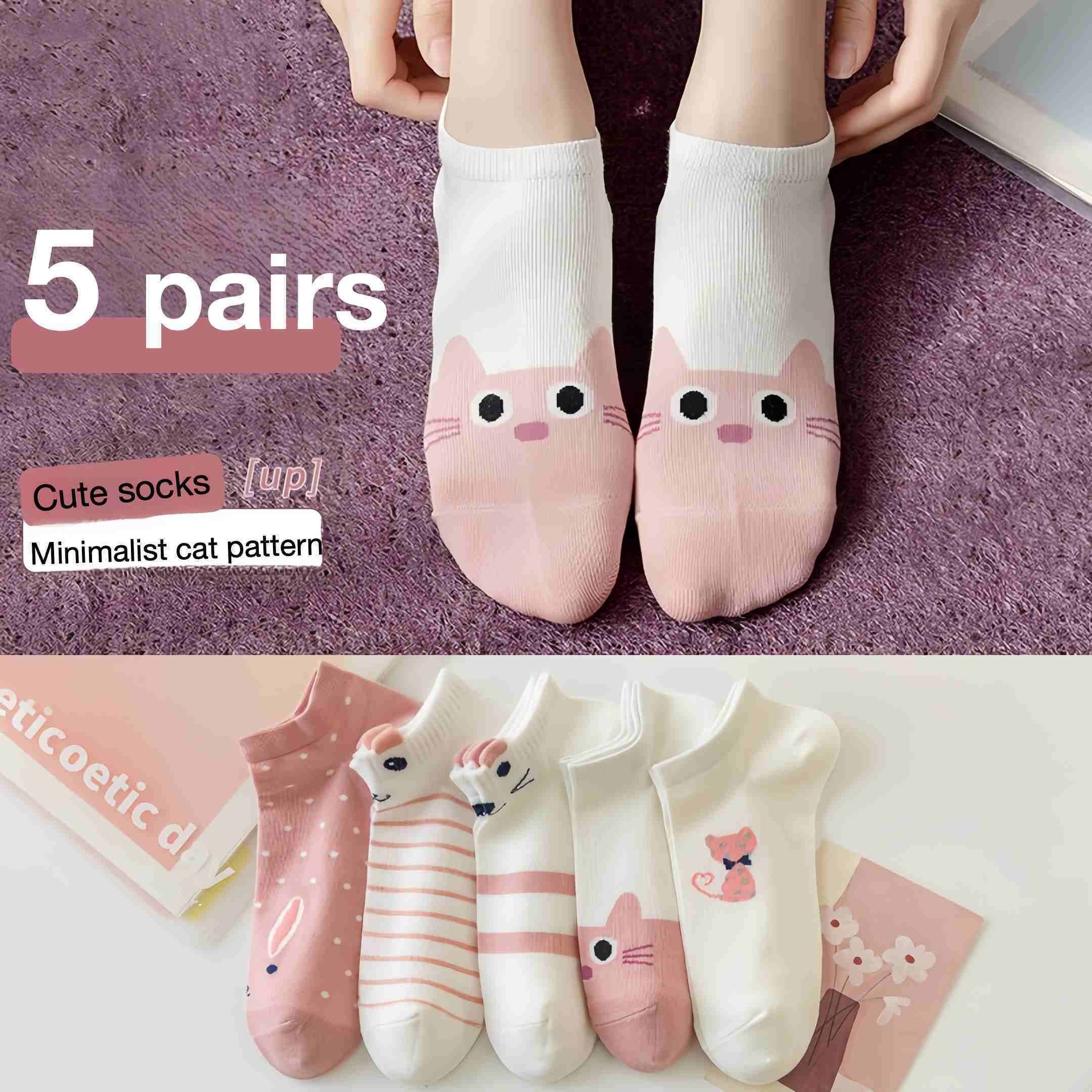 

5/10/20pcs Cute Ankle Socks For Women - Breathable Polyester , Machine Washable