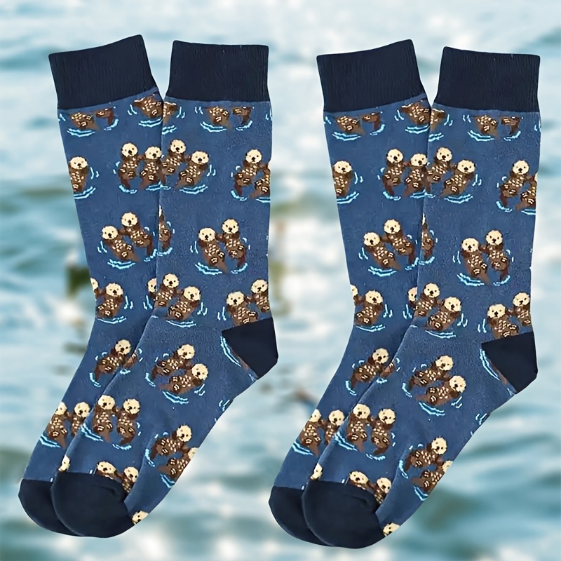 (2-pack) Creative Unisex Cartoon Otter Pattern Mid-calf Socks