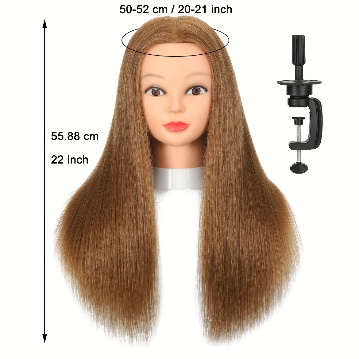 Image of Real Hair Mannequin Head With Human Hair Cosmetology Manikin Doll Head For Hairdresser Practice Styling Braiding Haircut Training Head With Free Clamp Holder