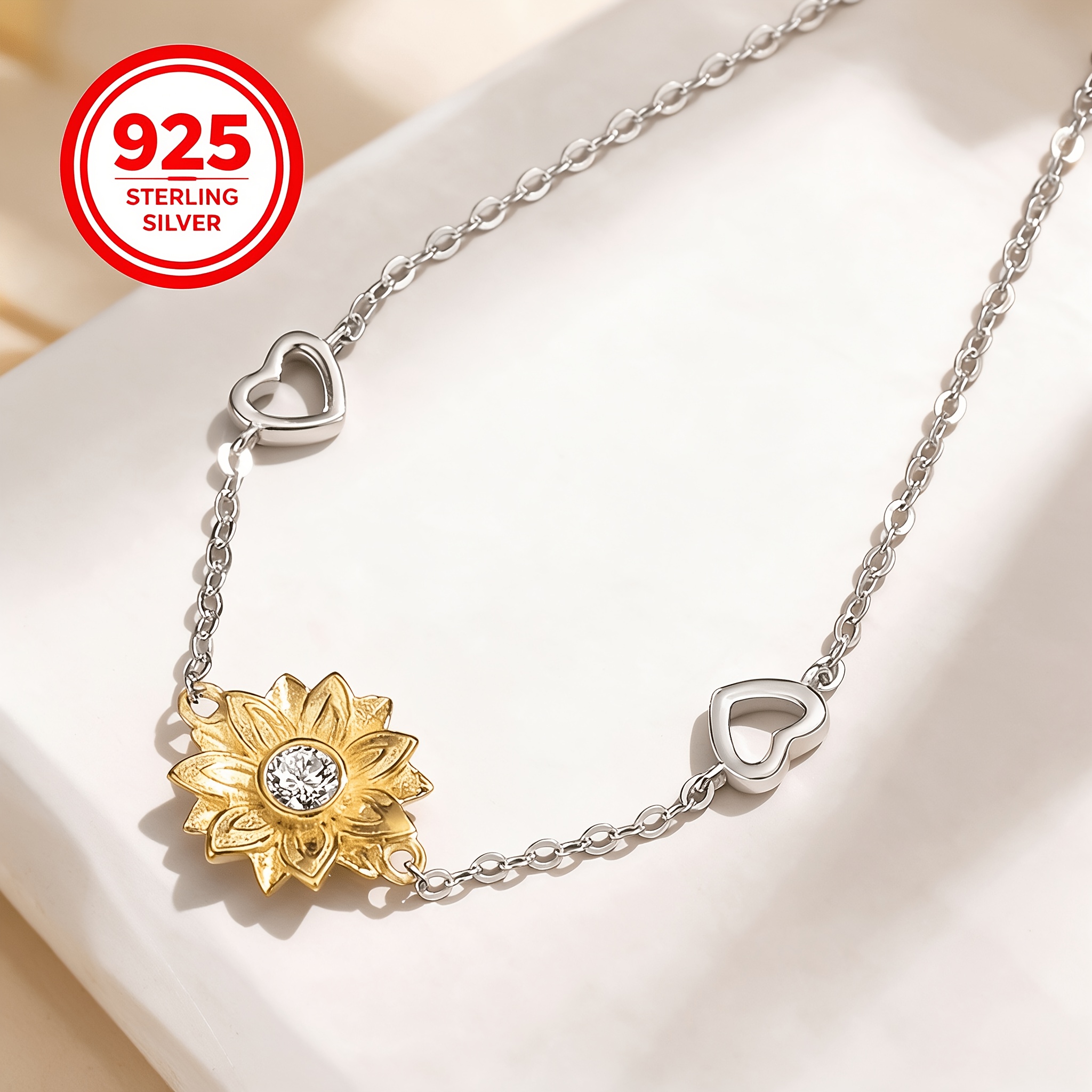 925 Silver Sunflower Daisy Flower Bracelet, Light Luxury Gift