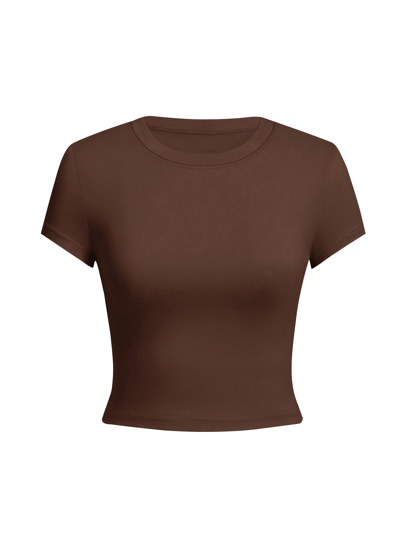 women's -fit short cropped t-shirt - solid color round neck short