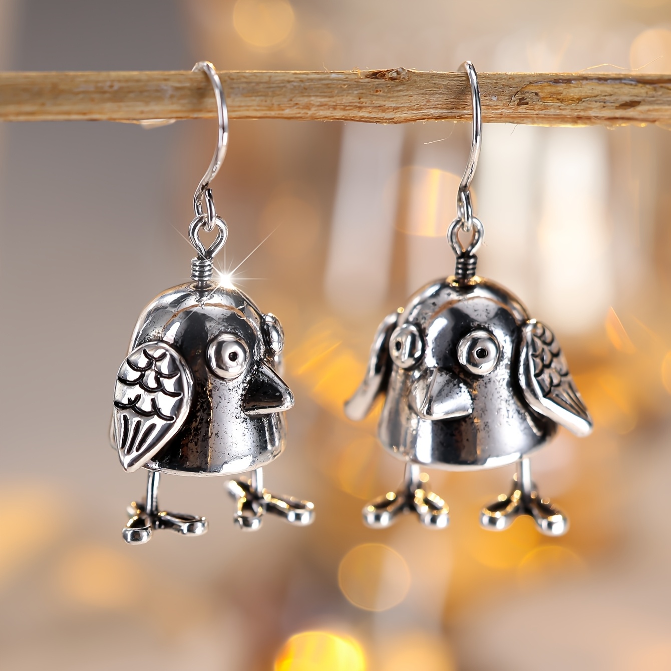 Cute Bird Carved Design Ethnic Style Earrings, Unique