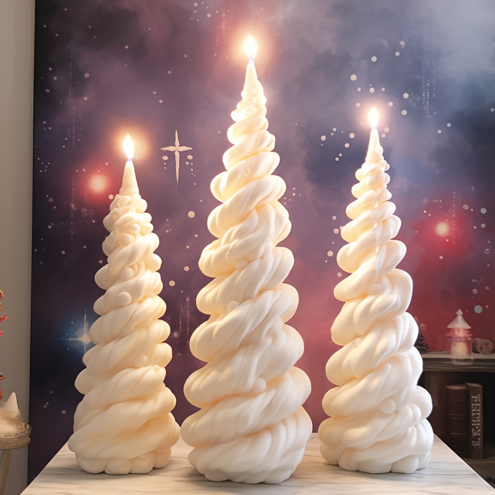 

4pcs Spiral Christmas Tree Scented Candle - Diy Handmade Resin Molds Candle Molds Soap Molds Creative Plaster Diffuser Stone Ornament For Christmas Party Decorations, Home Decoration Ornaments