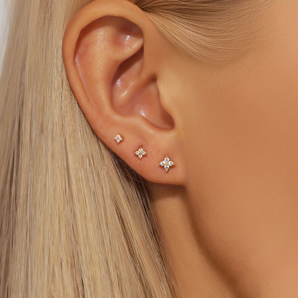 3 Small Retro Four Leaf Clover Earring Set