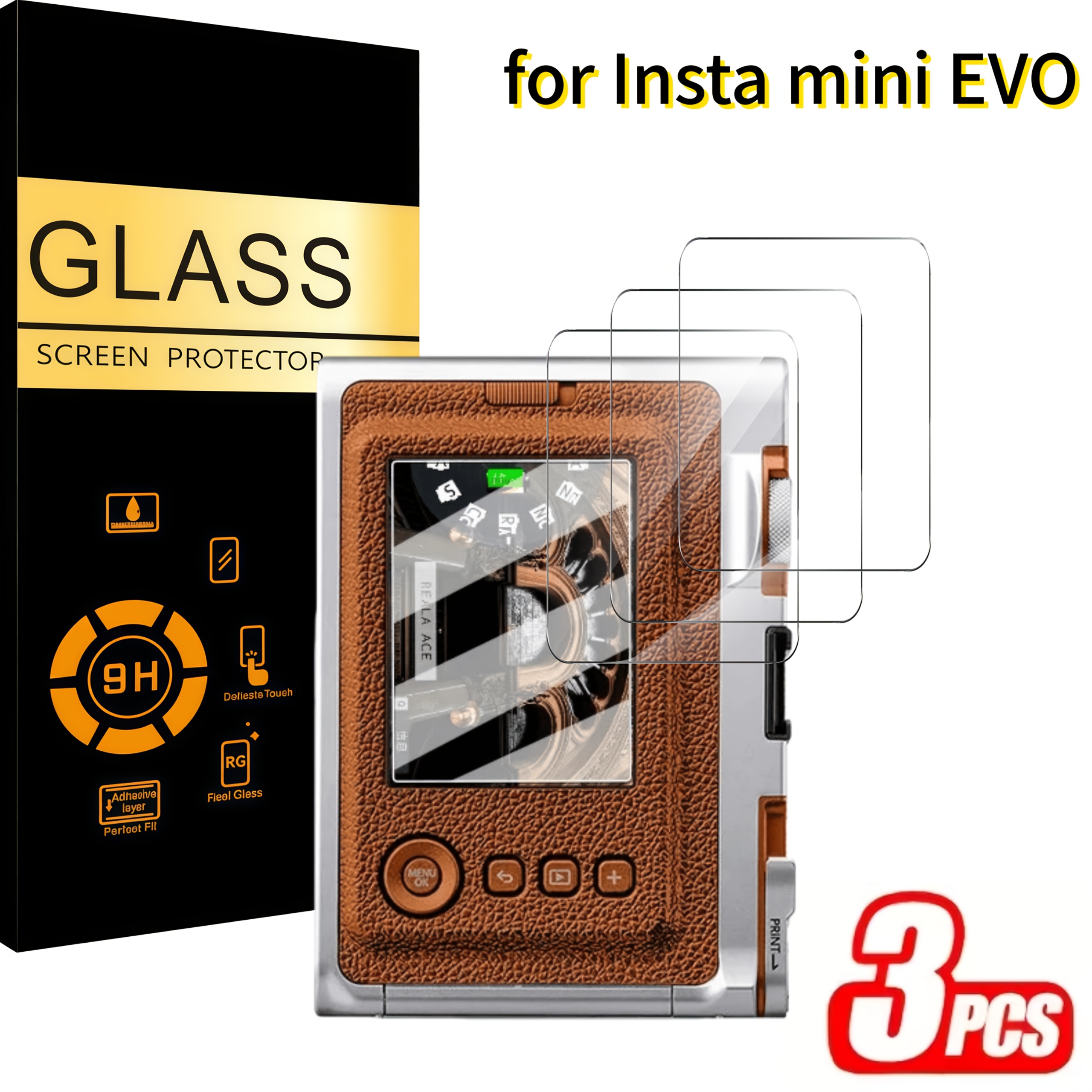 TEMU 3pcs Of High-definition Scratch-resistant Tempered Glass Lcd Screen Protectors For Fujifilm Instax Mini Evo Camera Additions, Featuring 9h
