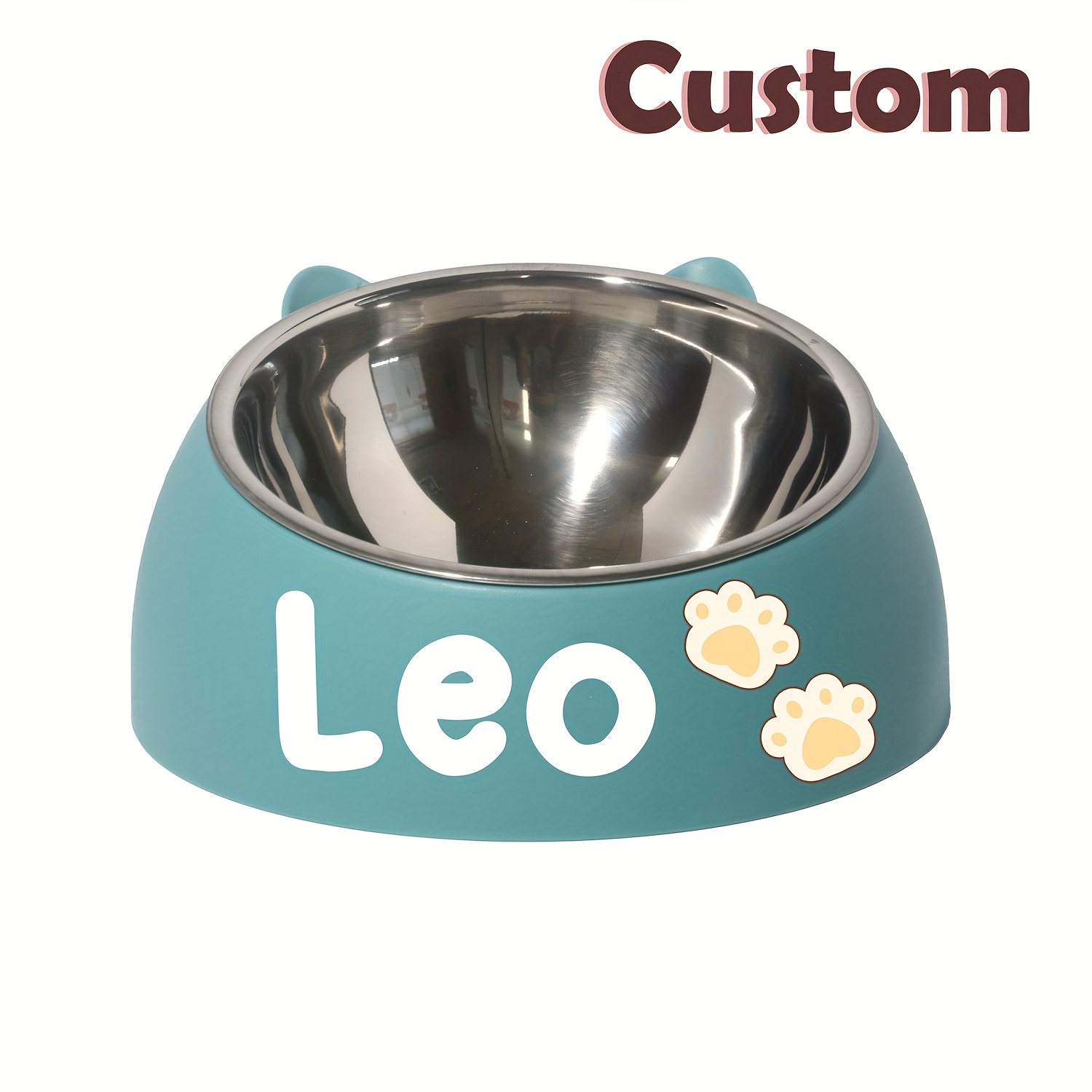 TEMU Customizable Stainless Steel Cat Bowl, Personalized Name Customization, Neck Protection Design, Detachable And Easy-to- Bowl, Ideal Gift For Pet