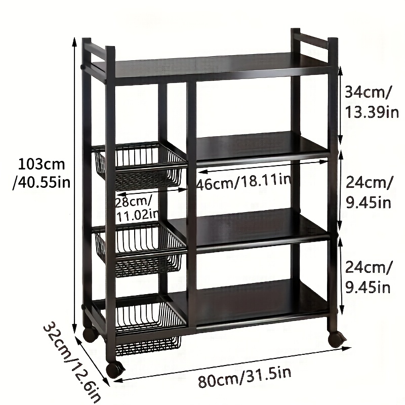 TEMU Office Storage And Organization Cart,1pc Movable Storage Rack, Adjustable Kitchen Shelf With Wire Baskets, Kitchen Organizer And Storage, Metal