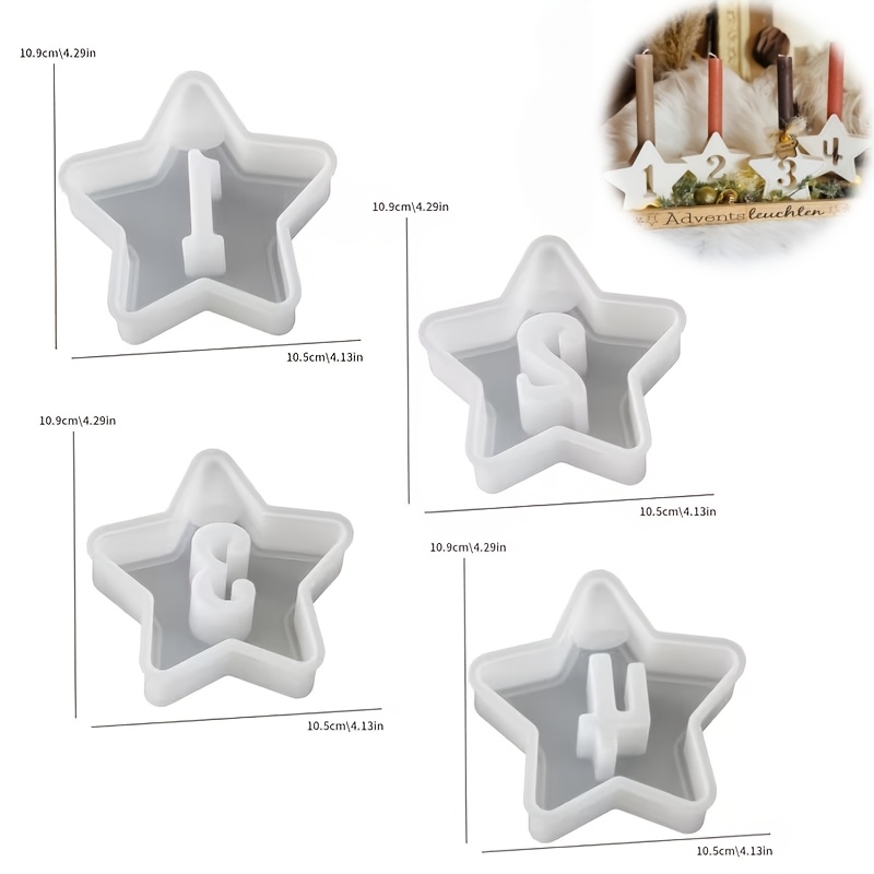 4pcs Advent Candle Holder Set: Silicone Casting Molds (includes Number And Star Designs) For Candles And Plaster Casting