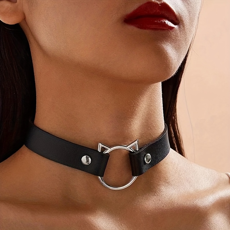 5pcs punk style heart shaped collar set fashionable cat head necklaces gothic rock necklaces faux leather ideal for party and music festivals suitable for  
