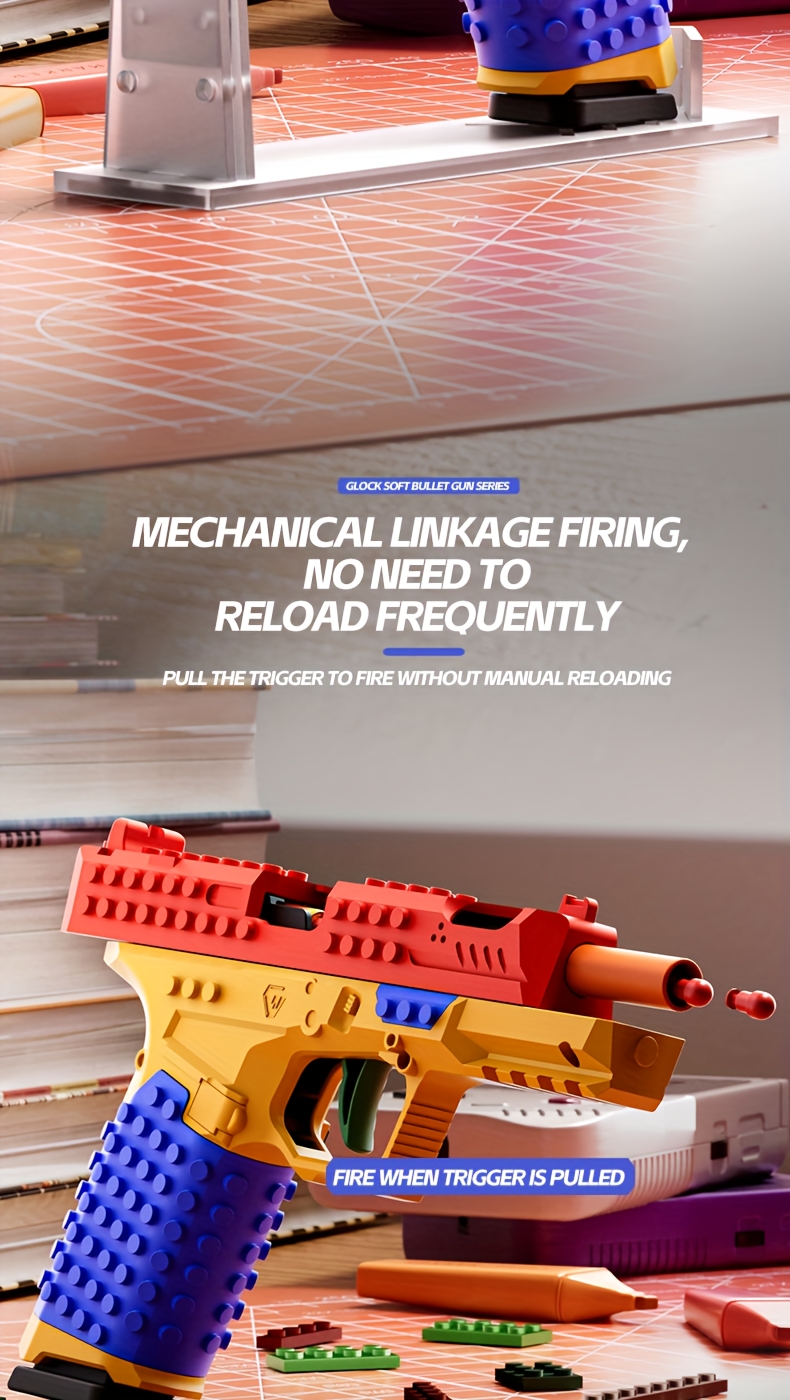 1set automatic ejection building block gun stem educational toy teenagers building block gun parent child assembly building block gun automatic ejection mechanical structure setchildrens creative construction toy diy design gun body building Product details 3