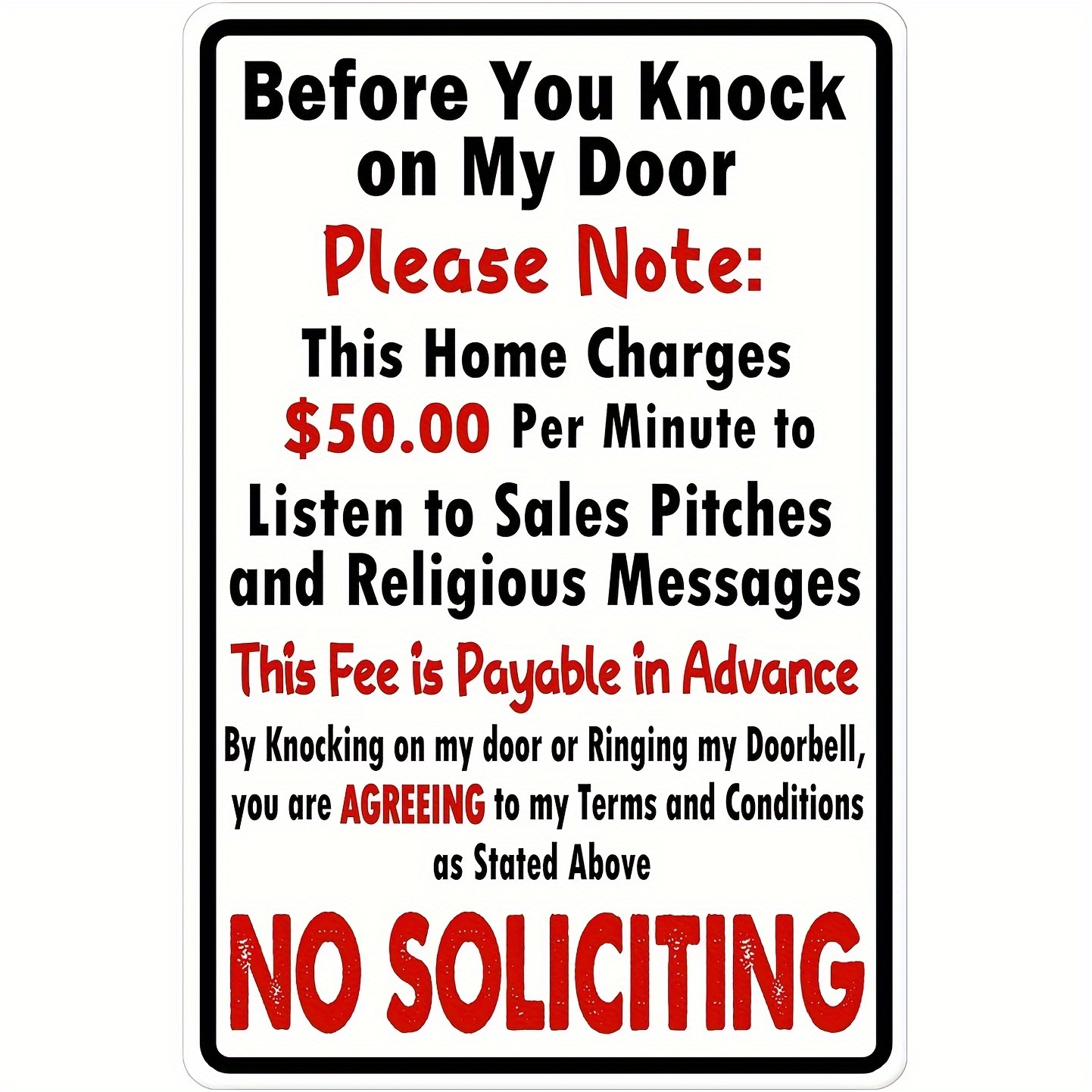 

1pc Aluminum No Soliciting Sign, Humorous Front Door Decor, 12x8 Inches, Weatherproof & Durable With "before You Knock" Message, For Home Privacy And Control