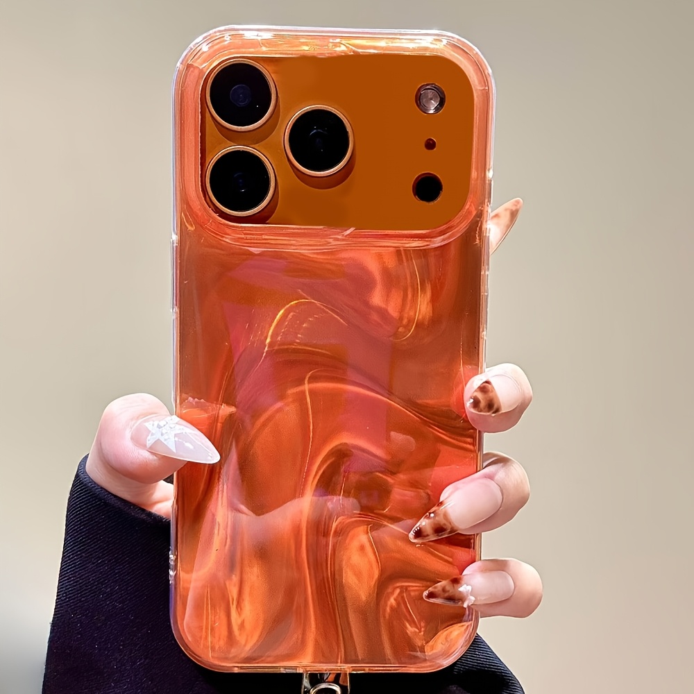 TEMU Phone Case: Chic Minimalist Orange Water Ripple Phone Case, Designed For Compatibility With 17, 16, 15, 14pro Max, Hard Phone Cases/cover, Gift