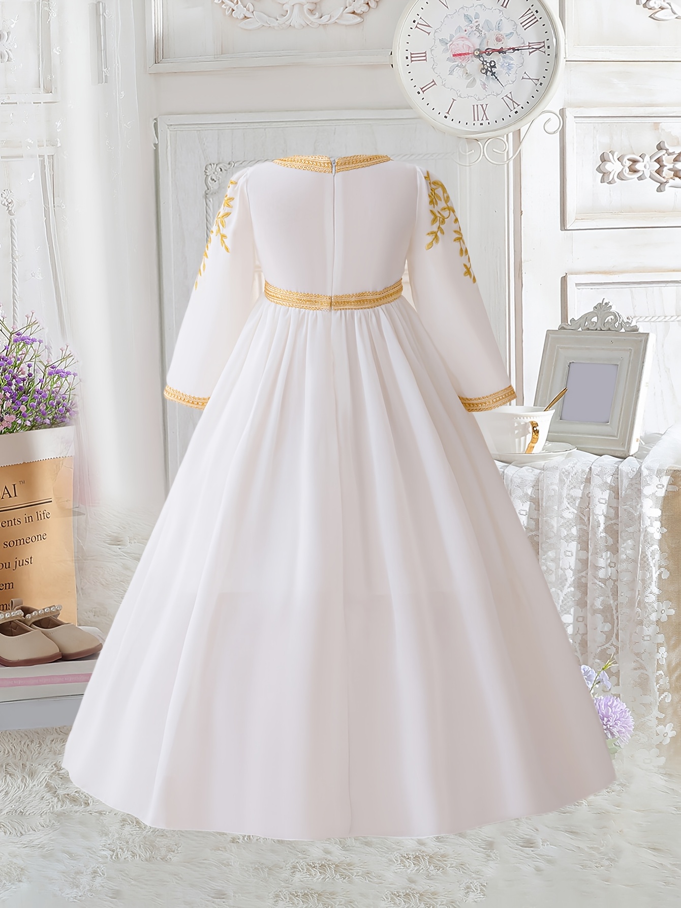 slim fit dress slacks Made in Italy! Michelina Bimbi Girls' Couture Gold Shimmer Dress and B –  Sara's Children's Boutique main image 0