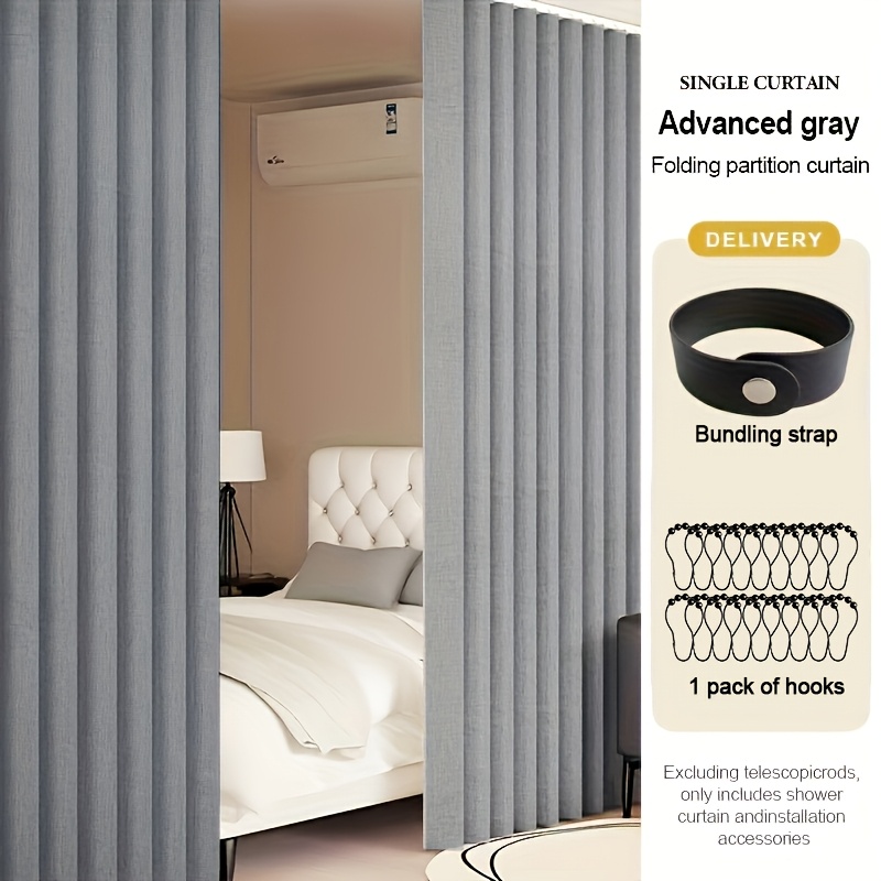 1pc Partition Curtain Folding Retractable Partition Curtain Elegant Stylish Fabric Screen Room Sleep Area Divider Study Space Zoning Essential Foldable Storage with Hooks Space Saving Multi-Purpose Mother Must-Have