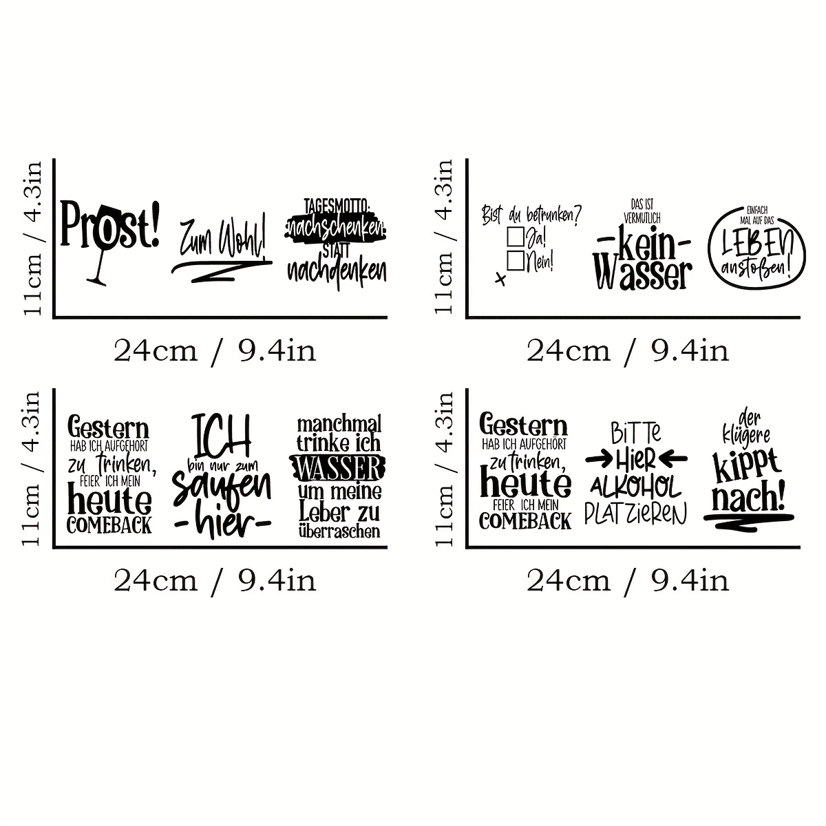 Image of 4pcs Of German Humorous Quotes Themed Uv Dtf Transfer Stickers - And Scratch-resistant Decals, Suitable For 16-ounce Glass Jars And Crafts, Self-adhesive, Sold Individually