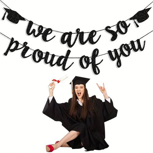 diy graduation party decoration kit so of you black golden glitter banner celebrating versatile use for home moving weddings more paper no power needed event decoration kit glitter text banner graduation decorations