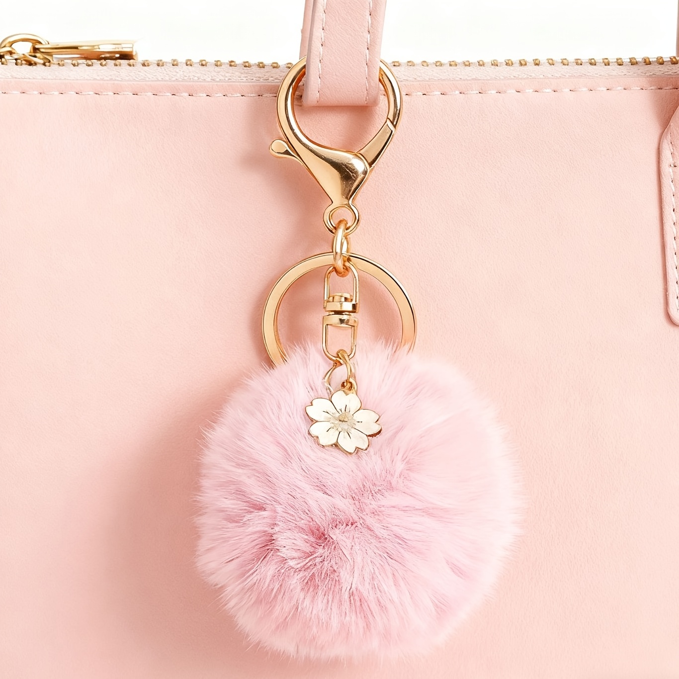 Furry Ball Keychains - Bag Charms With Flowers | Faux Purse Accessories For Backpacks, Luggage, Keys