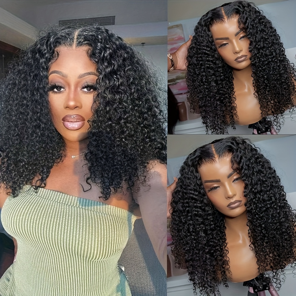 Black Free Style Curly Lace Front Wig Amazon.com : Free Part Wavy Human Hair Lace Front Wigs for  main image 2