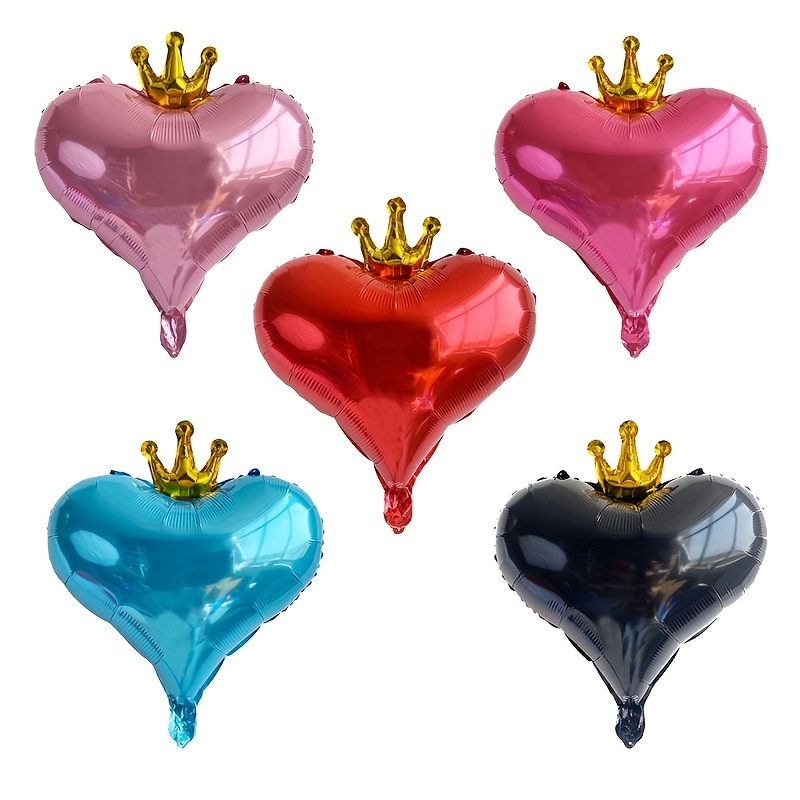 

3pcs Assorted Colors Crown Heart-shaped Foil Balloons - Self-sealing, For Weddings, Valentine's Day, - Party Decorations & Photo Props, Birthday Balloons