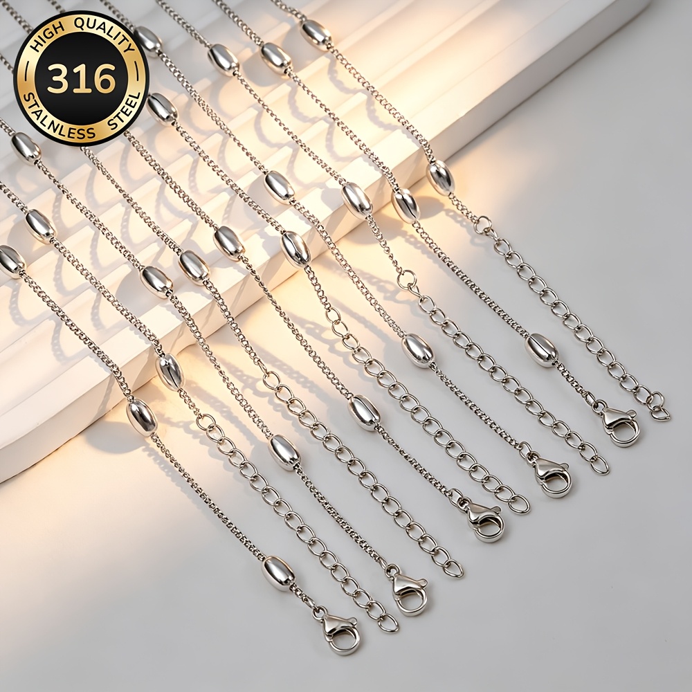 7pcs Stainless Steel Classic Seed Bead Chain Necklace Set
