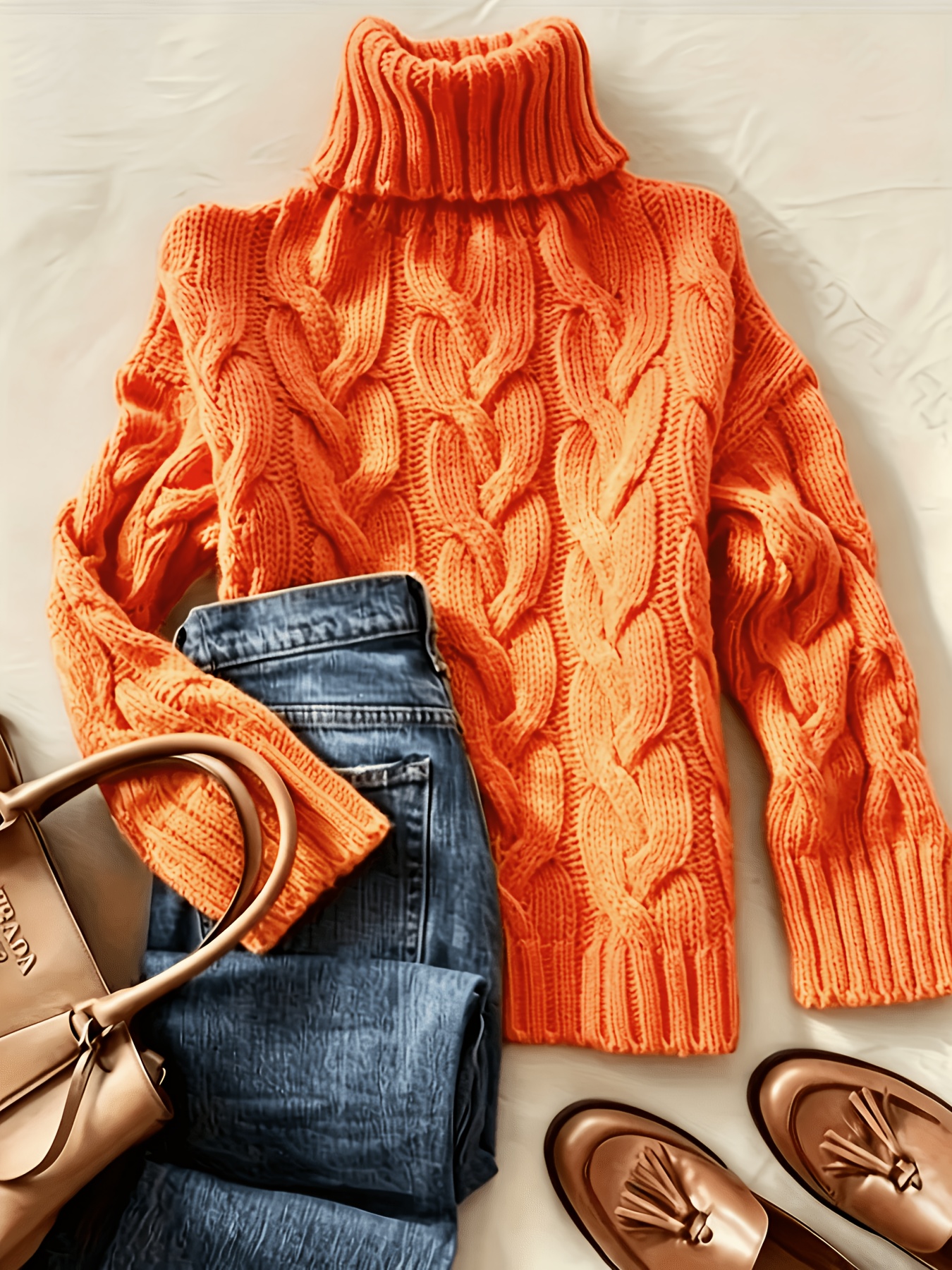 European and Size Women's Autumn/Winter High-End Elegant Vintage Cable Pullover Turtleneck Sweater
