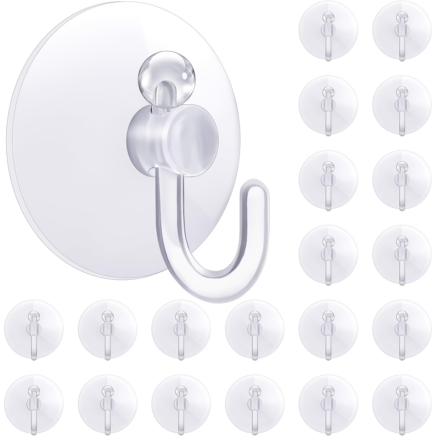 

20-pack Traditional Style Clear Plastic Suction Cups With Hooks, 1.2 Inch Wall Mount, , For Glass Window, Wall, Bathroom, Kitchen, Festivals, Parties, Carnival Decorations, Utility Hooks