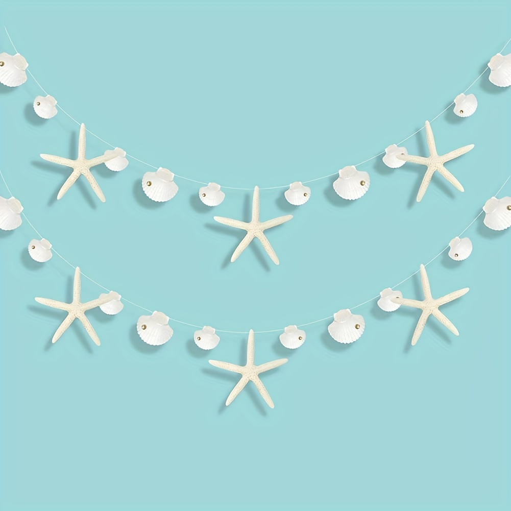 

Coastal Nautical Party Decoration Banner - Paper Starfish And Seashell Garland For Mermaid Birthday, Beach Wedding Hanging Decor, No Feathers, Electricity-free