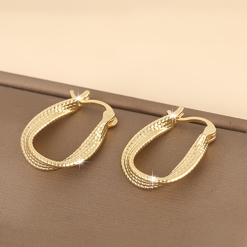 Copper Retro Geometric U shaped Twisted Surface Hoop Earrings