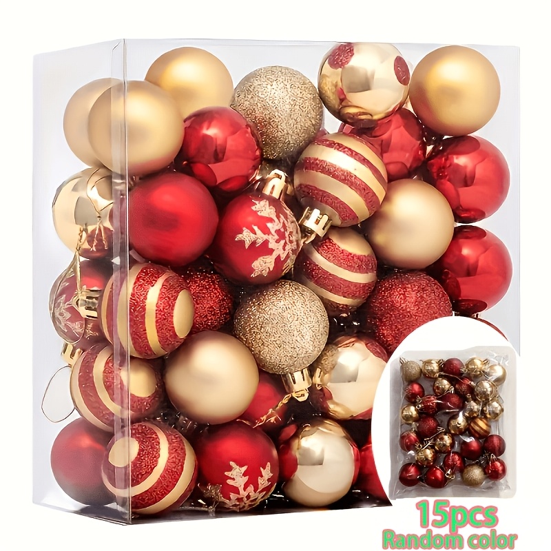 TEMU 15pcs (random Colors) Christmas Ball Decoration Set, Red And Golden Dual-color Hand-painted Hanging Balls, Bulk Pack, Suitable For Christmas