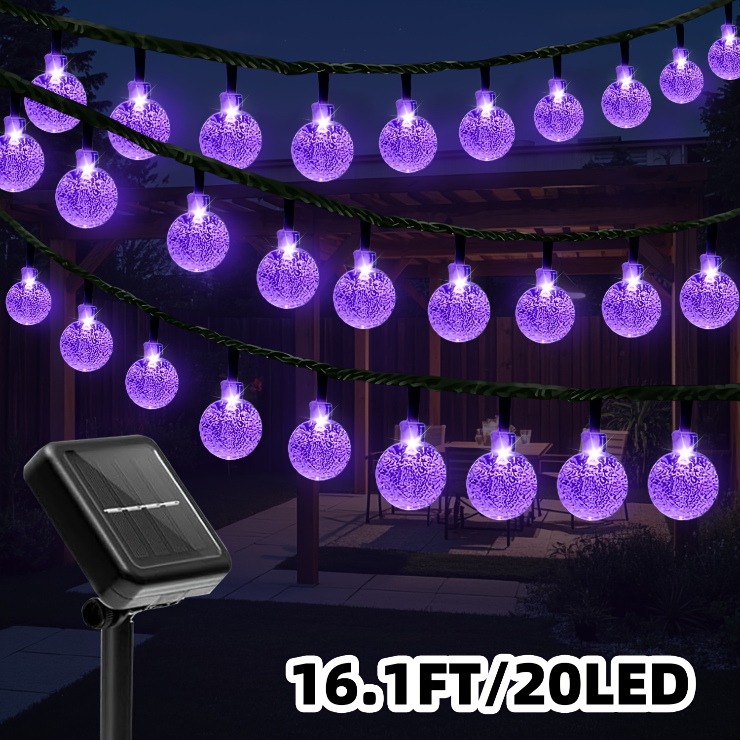 TEMU 100/50/20 Led Solar String Light, 39/22/16ft Bubble Ball Lights, Switchable 8 Lighting Scene Needs, Ip65 Waterproof, For Garden, Tree, Camping,
