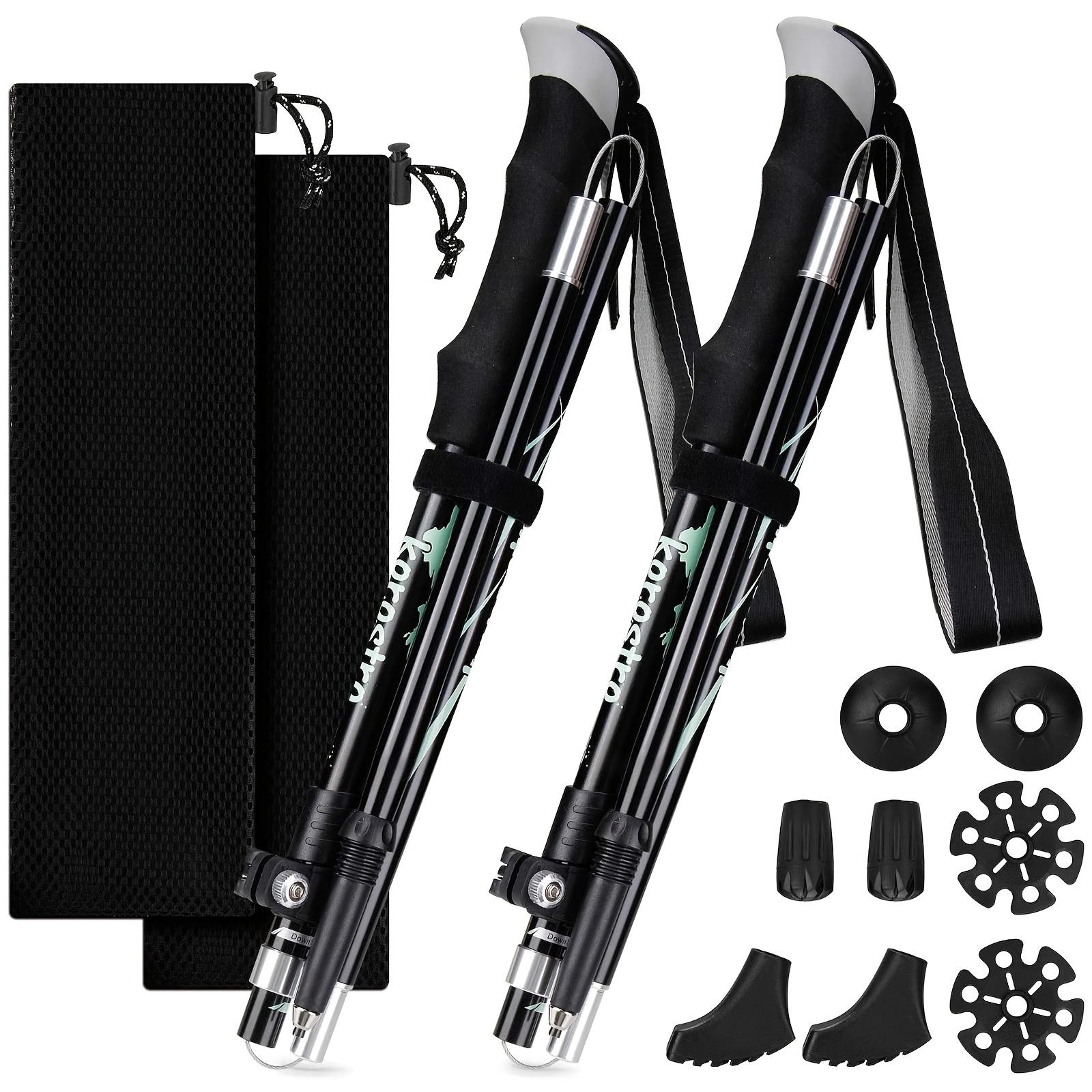 Image of 2-pack Folding Hiking Poles, 110-130cm Height Adjustable With Versatile Additions And Carrying Bag, For Hiking, Trekking, And Walking