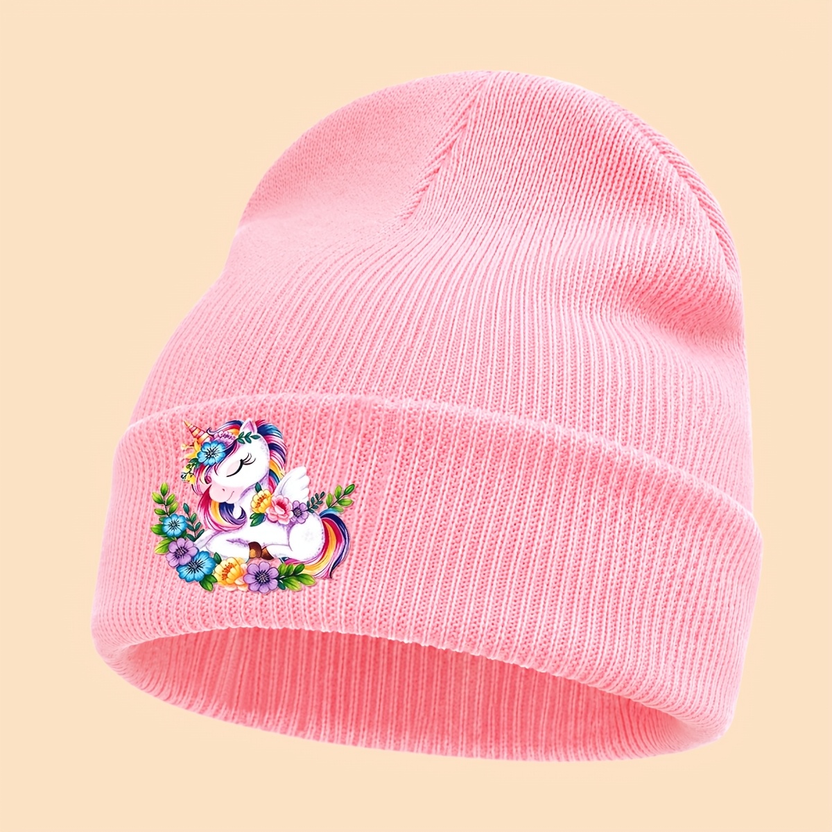Image of 1pc Kids Cute Unicorn Series Printed Knit Beanie, Lovely And Unique, 4 Styles From, Girls Winter Hat For Outdoor , Skiing And Vacations, Ideal For Holiday And Birthday Gifts