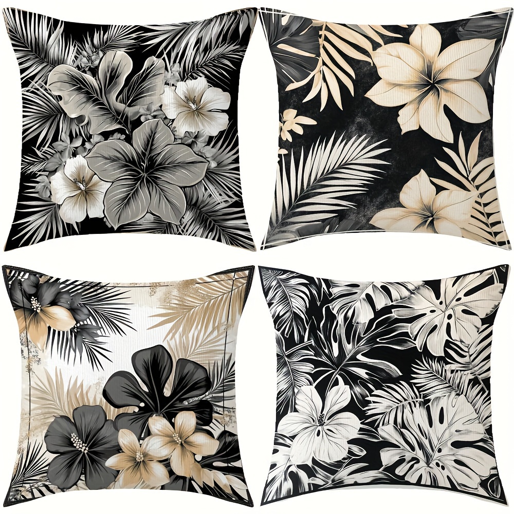 

4-pack Hawaiian Floral Throw Pillow Covers, Double-sided , Zippered Polyester Decorative Cushions For Sofa, Dorm - Mixed Color, Insert Not Included