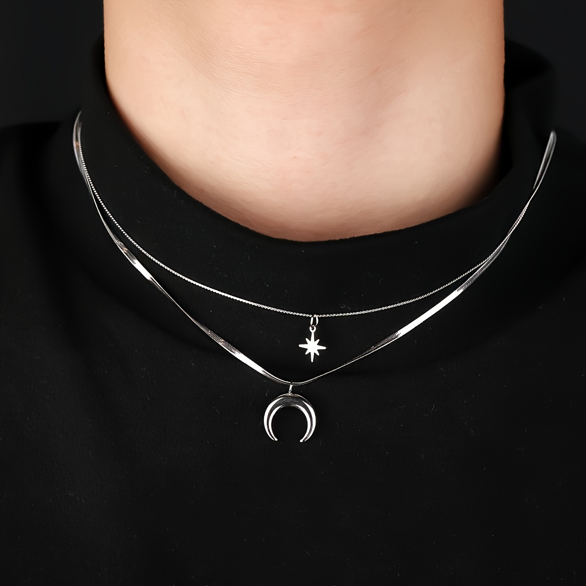 TEMU Men's Fashion Necklace Star And Crescent Pendant Trendy Hip-hop Individual Suitable For Daily Wear