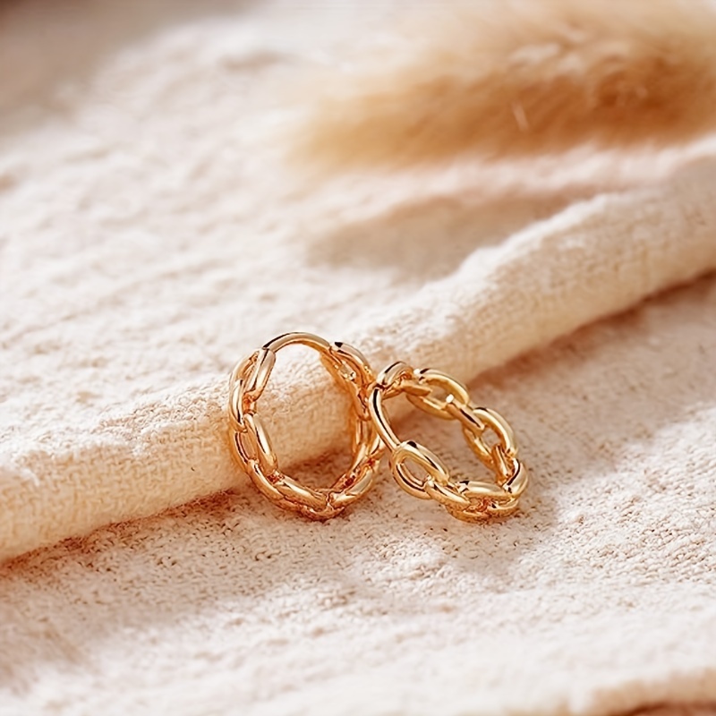 TEMU Simple And Stylish Chain-style Golden Hoop Earrings For Women, Perfect For Parties, Daily Wear, And Casual Accessories
