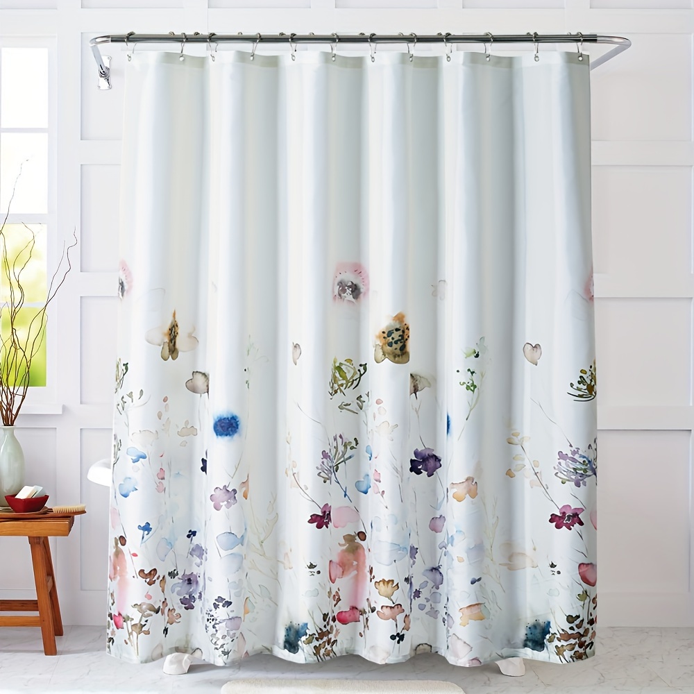 Flower Shower Curtain White Peva Shower Curtain Bathroom - Temu