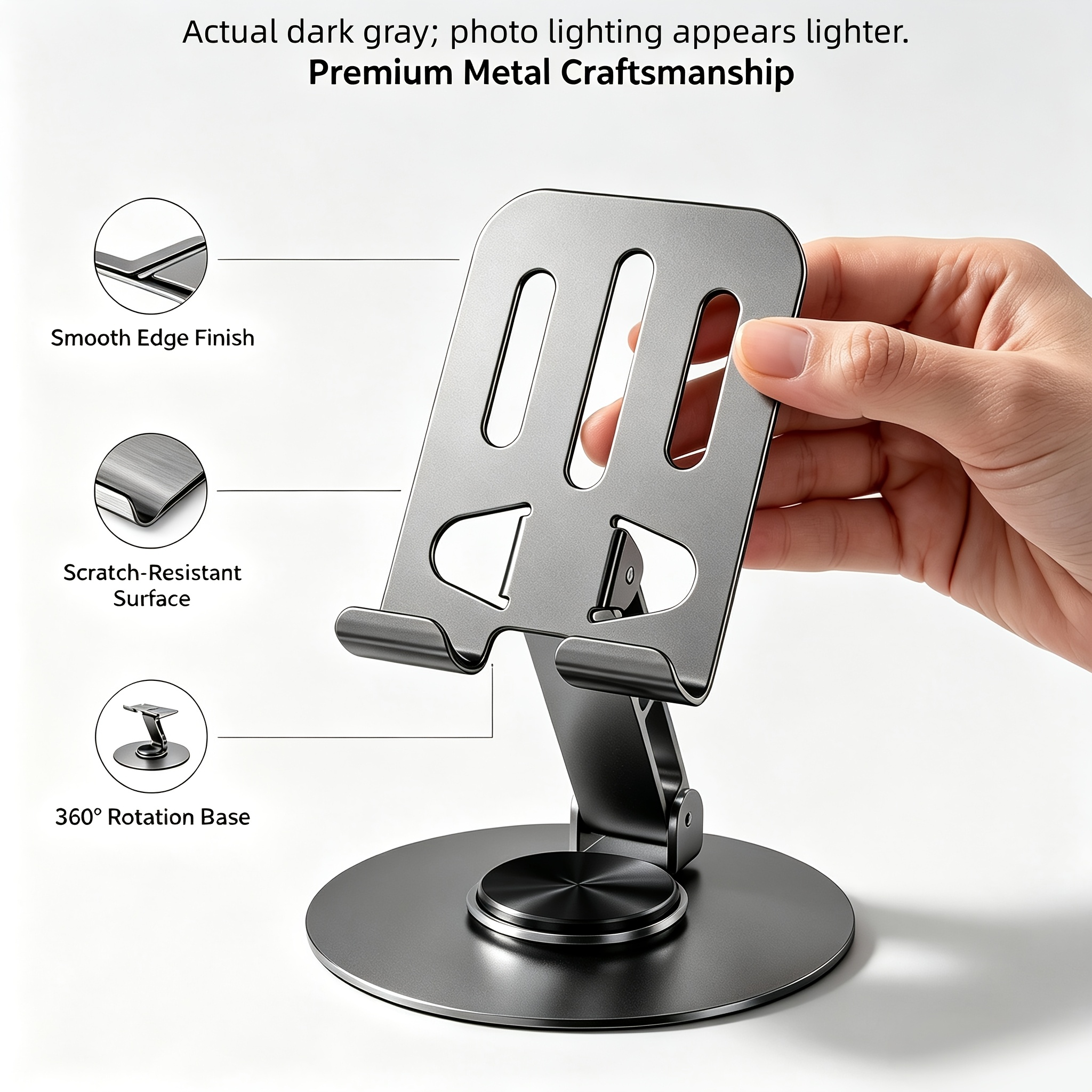 TEMU Metal Phone And Tablet Stand, 360-degree Rotation, Iron Construction, Universal Compatibility, Anti-slip Base