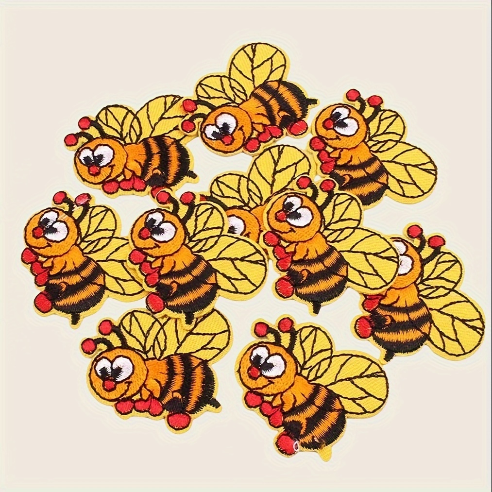 

5pcs Iron-on Patches Set - Cartoon Honey Embroidered Appliques For Clothing, Hats & Shirts Decoration, Stickers, Animal Insect, Sew On