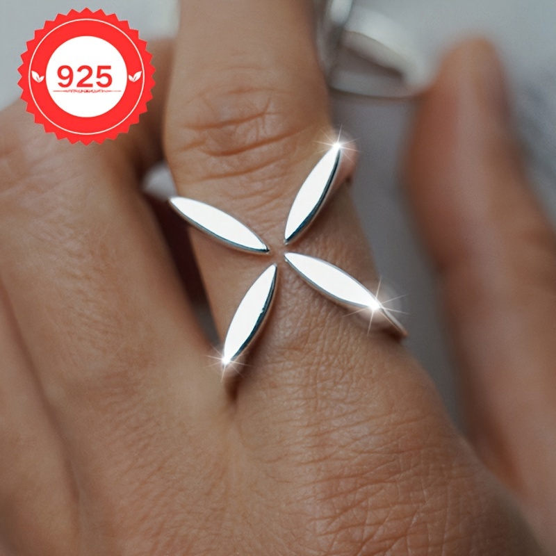 

Une Bague, S925 Argent Unique Croix à Feuilles, Simple, Tendance et Élégante, Convient pour , les Fêtes, - Bijoux Élégants Adaptés à Toutes les