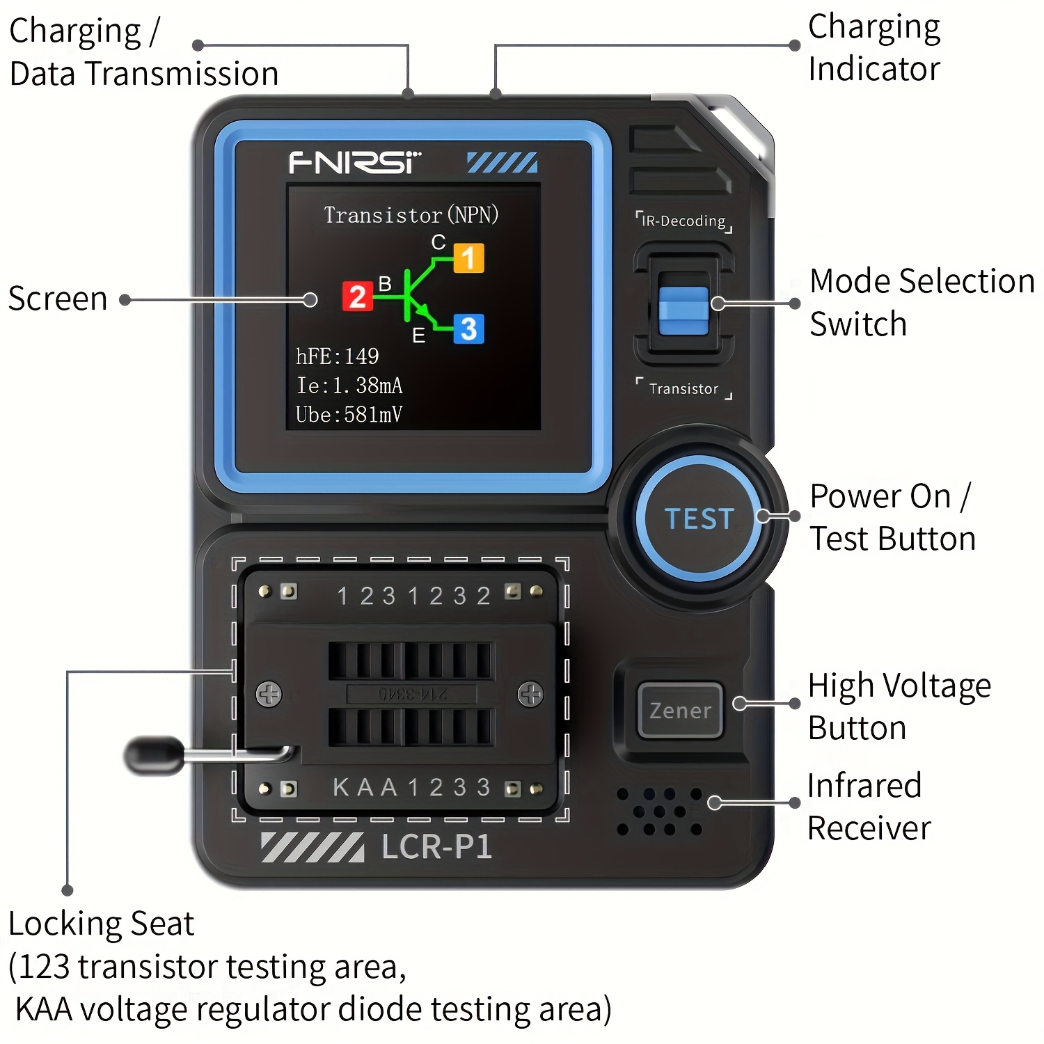 lcr p1 transistor tester multifunctional electronic component tester for capacitors and resistors smd electronic component tester diode and   diode   induction battery tester Product details 3
