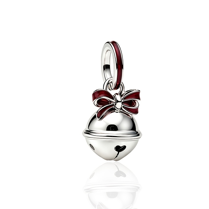 TEMU 1pc Christmas Bell Bow Pendant Charm Bead Jewelry Suitable For Original Snake Bone Silvery Bracelet Bangle Necklace Bead Jewelry Women's Gift