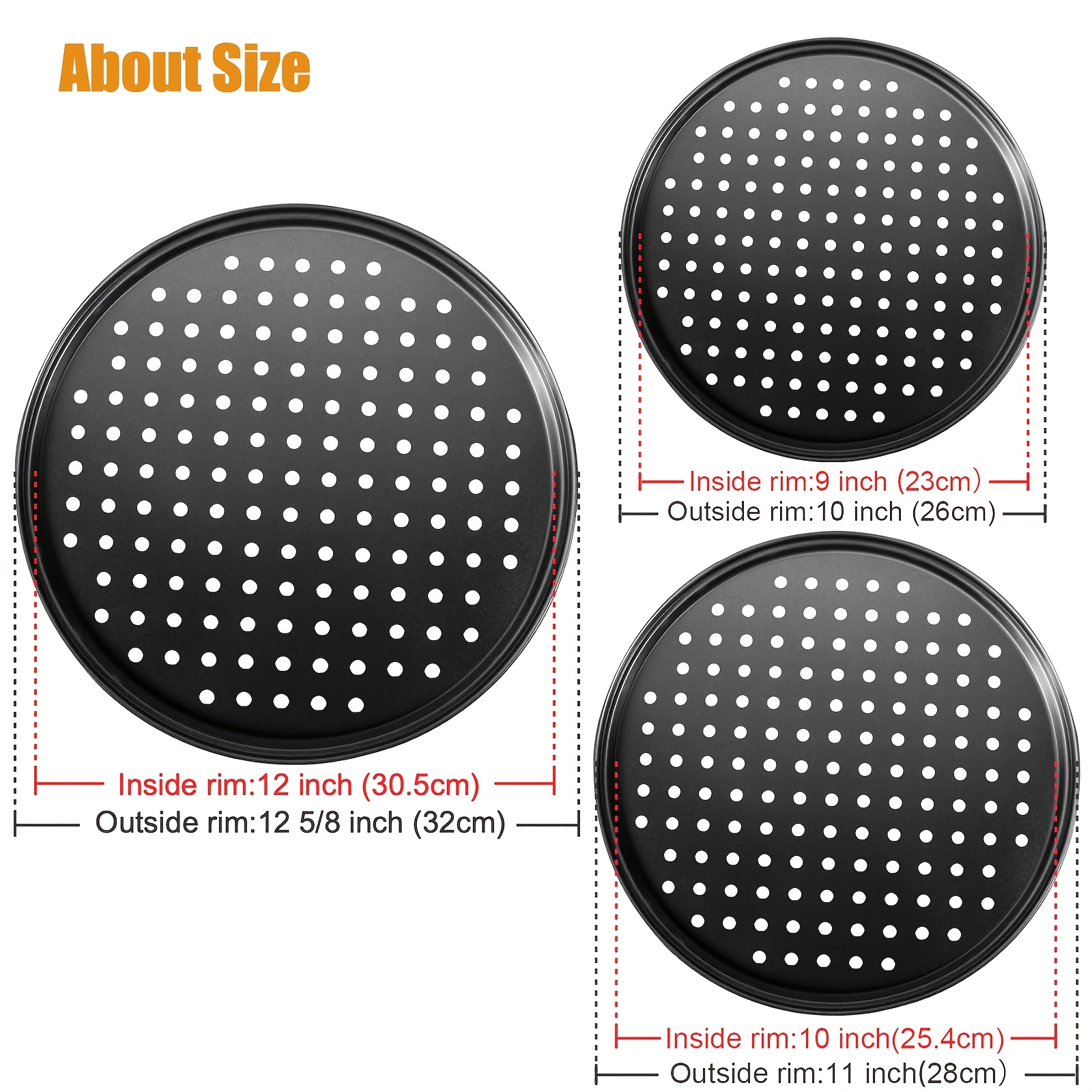 Image of 3-pack Pizza Trays - 26/28/32cm Pans, Perforated Baking Trays For Oven, Pizza Pans With Holes For Home Kitchen Baking, Round Baking Pan Set, Fridge, Oven And Dishwasher Safe
