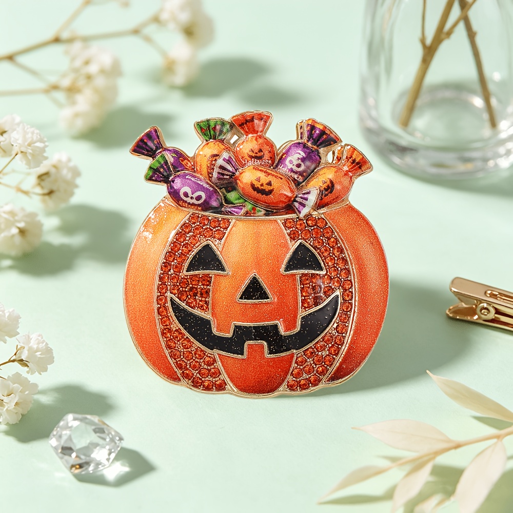 TEMU Solevdo Gothic Rhinestone Pumpkin Brooch Pin - Sparkling Inlaid Rhinestone Enamel Suitable For Parties, Wearable Gift For, For Halloween Costume