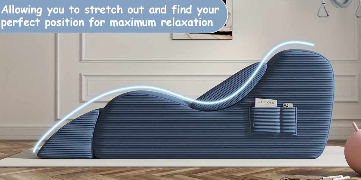 navy blue memory foam yoga recliner chair curved design with rebound cushion for stretching relaxation support bedroom living room or lounge bedroom recliner modern recliner memory foam chair details 3