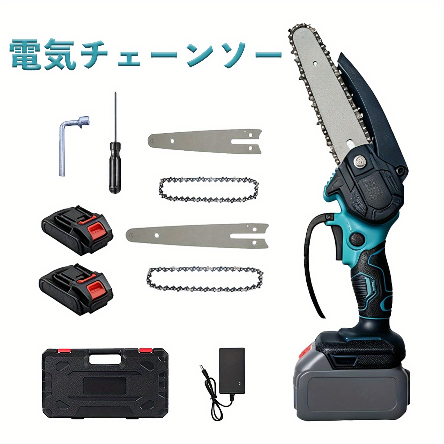 TEMU ポータブル電動チェーンソー、マキタバッテリー対応、強力、低振動、庭園メンテナンス、果樹園管理、高速切断、移動操作