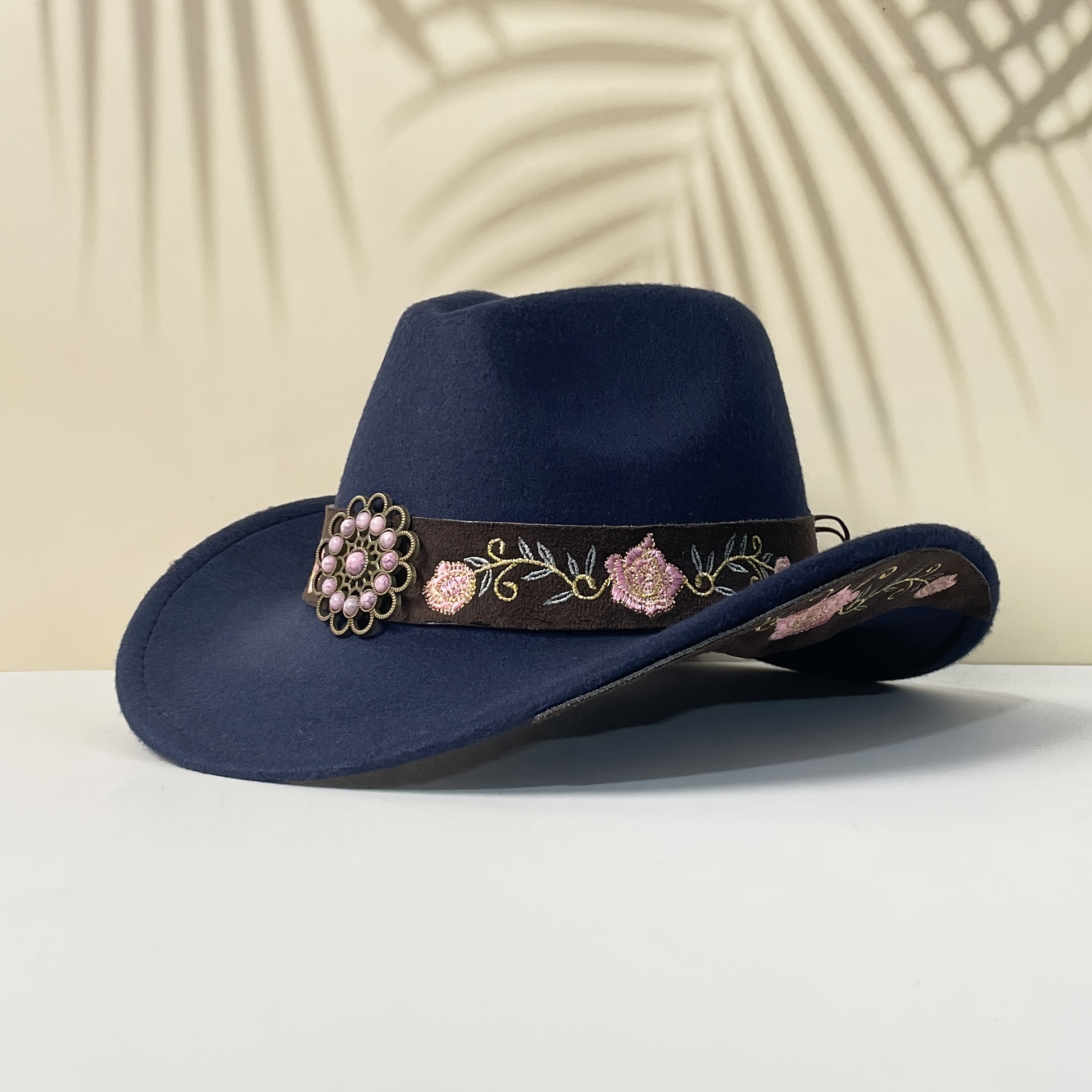 Elegant Blue cowboy Hat with Floral Accent CowboyBlueFlowers_Hat.jpg?crop  main image 2