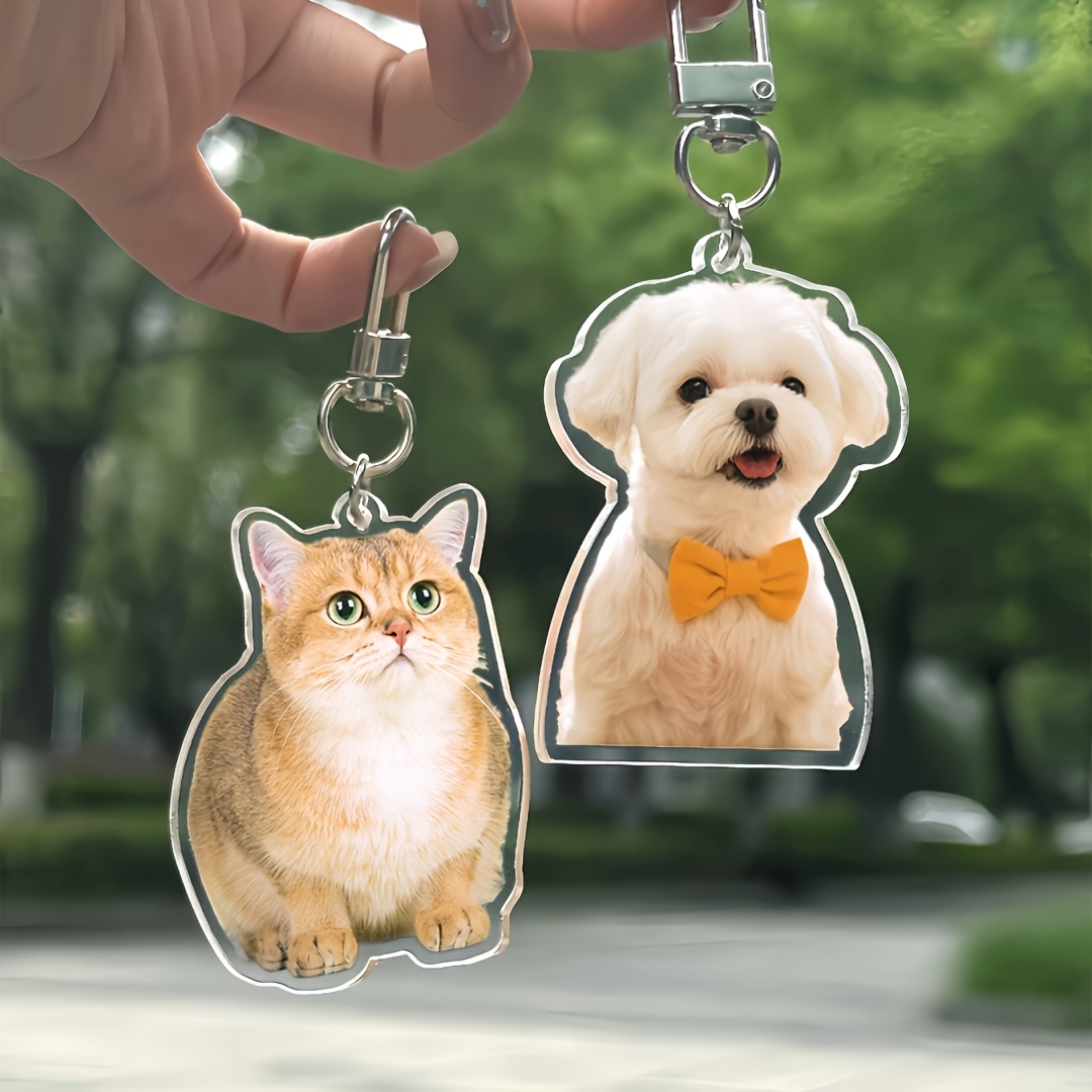 TEMU 2D Plat - Gepersonaliseerde 2D Huisdier Sleutelhanger Hanger, Gepersonaliseerde Acryl Hangende Decoratie met Kat & Hond Foto's, Aandenken voor