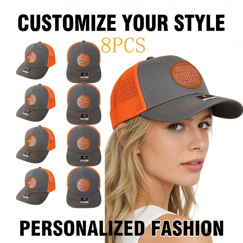 TEMU 8 Gorras de con Parche Personalizado Premium, Gorra Negra Clásica Personalizada con Texto/Foto, Gorras de Béisbol Ajustables con Malla Trasera