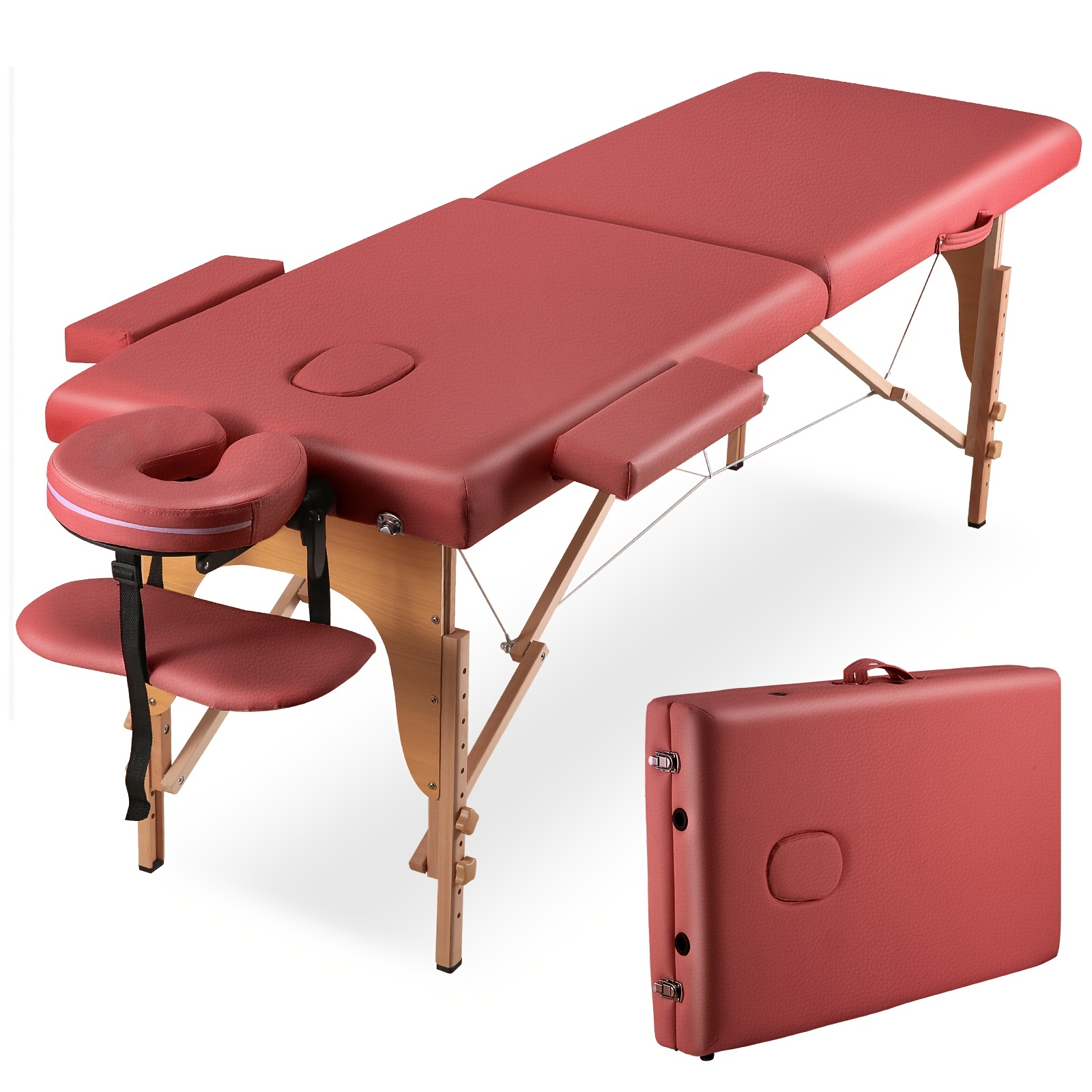 

84in Portable Massage Table Massage Bed Lash Bed Spa Bed Adjustable Height 2 Folding Wood 496lb Carry Case